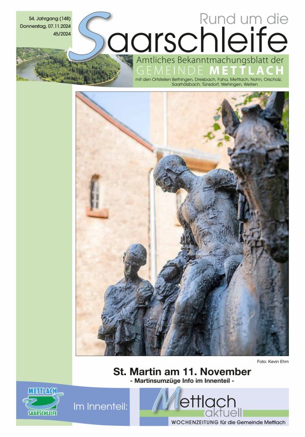 Rund um die Saarschleife Gemeinde Mettlach Titelblatt 45/2024