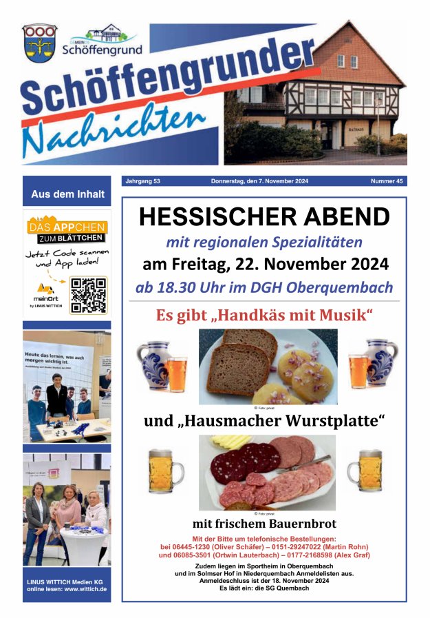 Schöffengrunder Nachrichten Titelblatt 45/2024