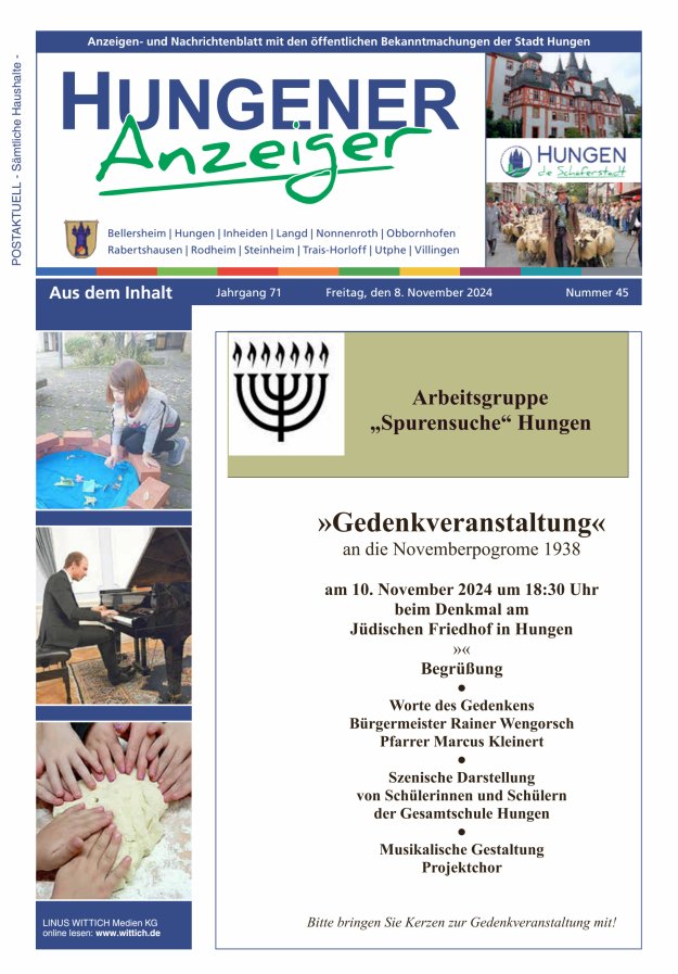 Anzeigen- und Nachrichtenblatt mit den öff  Bekanntmachungen der Stadt Hungen Titelblatt 45/2024
