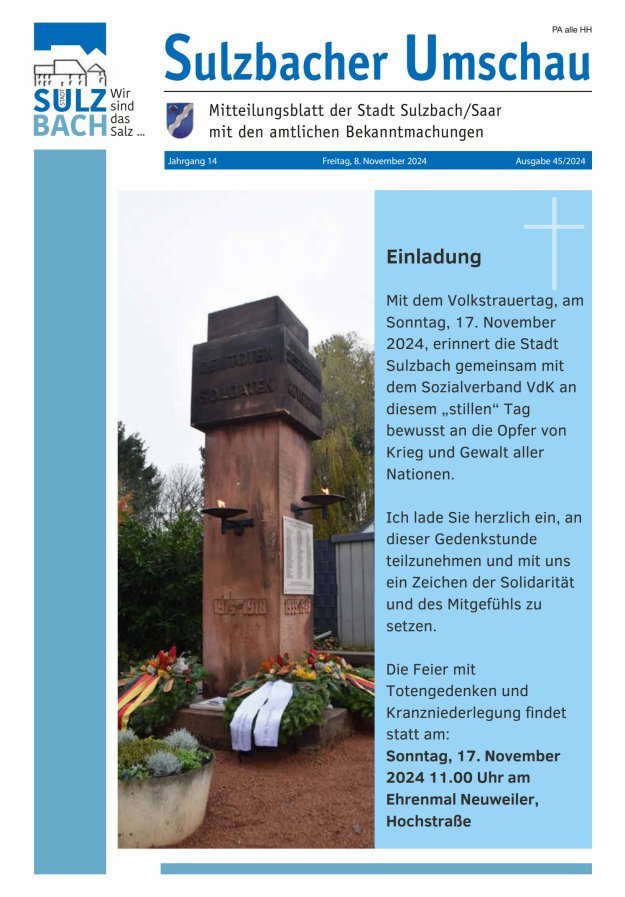 Sulzbacher Umschau Titelblatt 45/2024