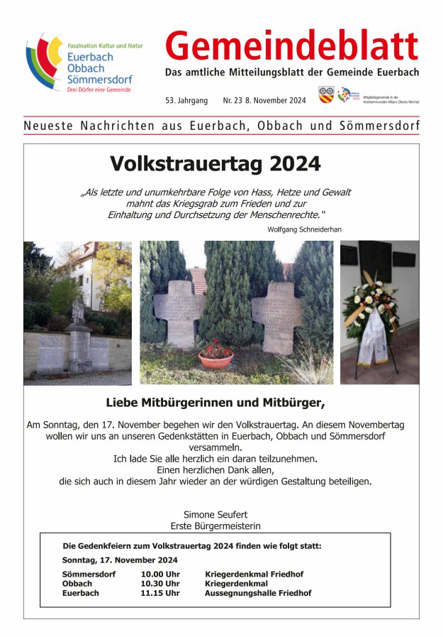 Gemeindeblatt der Gemeinde Euerbach Titelblatt 23/2024