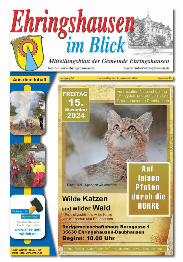 Mitteilungsblatt der Gemeinde Ehringshausen Titelblatt 45/2024