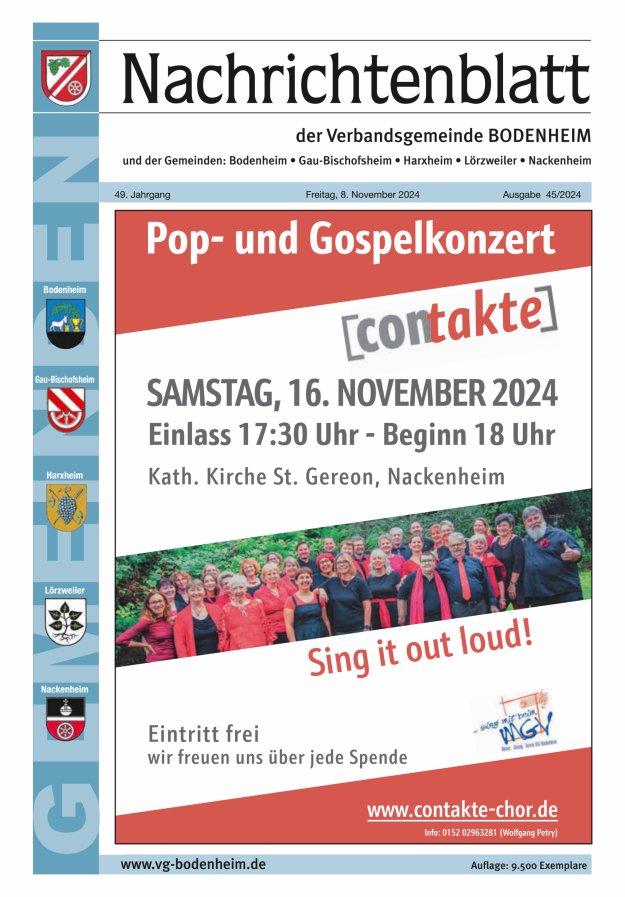 Nachrichtenblatt der VG Bodenheim              Titelblatt 45/2024