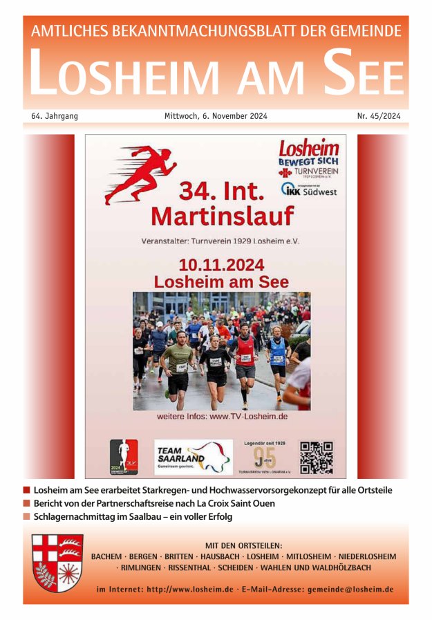 Amtliches Bekanntmachungsblatt der Gemeinde Losheim am See Titelblatt 45/2024