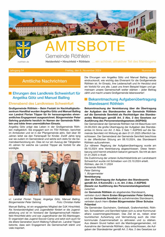 Amtsbote der Großgemeinde Röthlein Titelblatt 45/2024