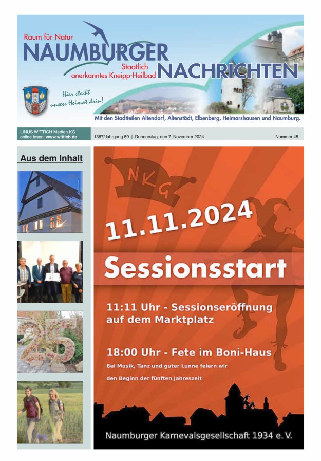 Naumburger Nachrichten Titelblatt 45/2024