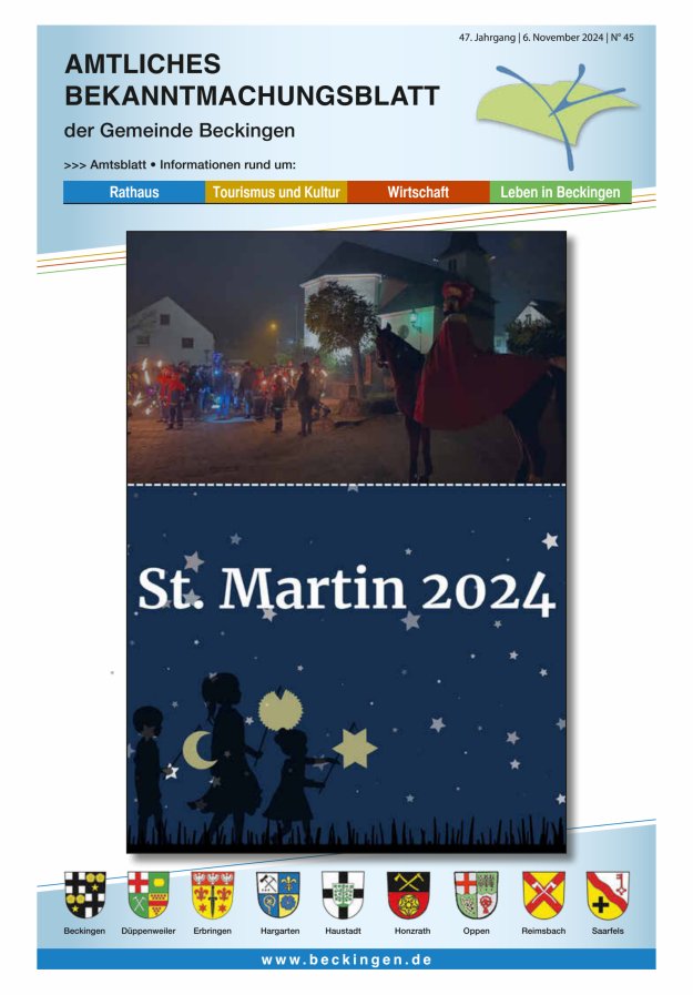 Amtsblatt Beckingen Titelblatt 45/2024