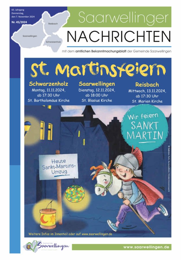Saarwellinger Nachrichten Titelblatt 45/2024