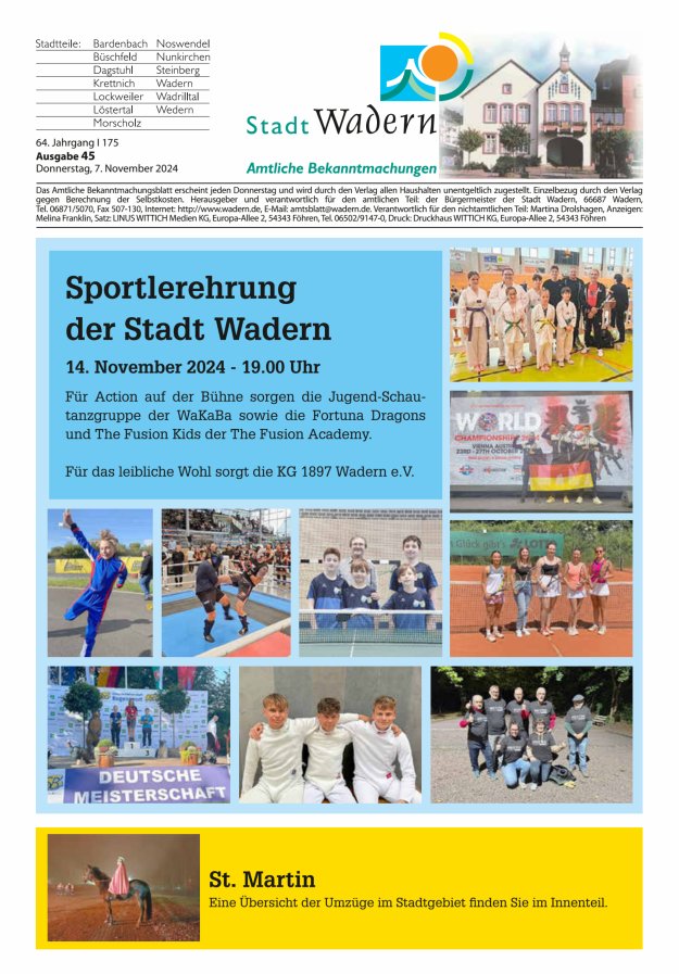 Stadt Wadern Titelblatt 45/2024