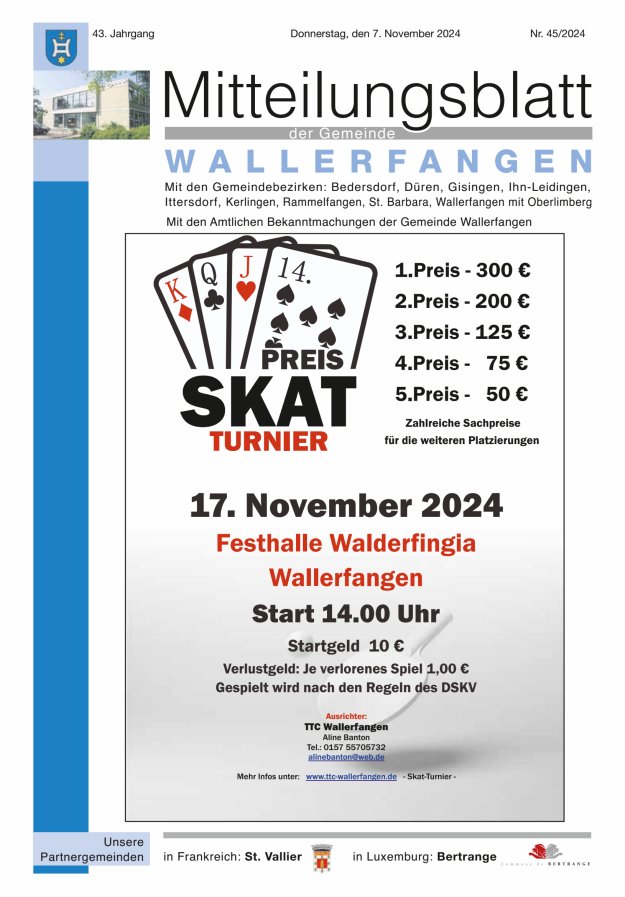 Mitteilungsblatt Gemeinde Wallerfangen Titelblatt 45/2024