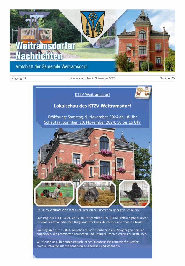 Weitramsdorfer Nachrichten Titelblatt 45/2024