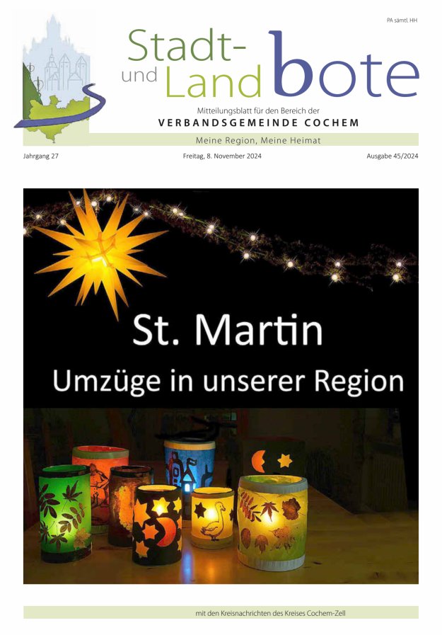 Stadt- und Landbote VG Cochem Titelblatt 45/2024