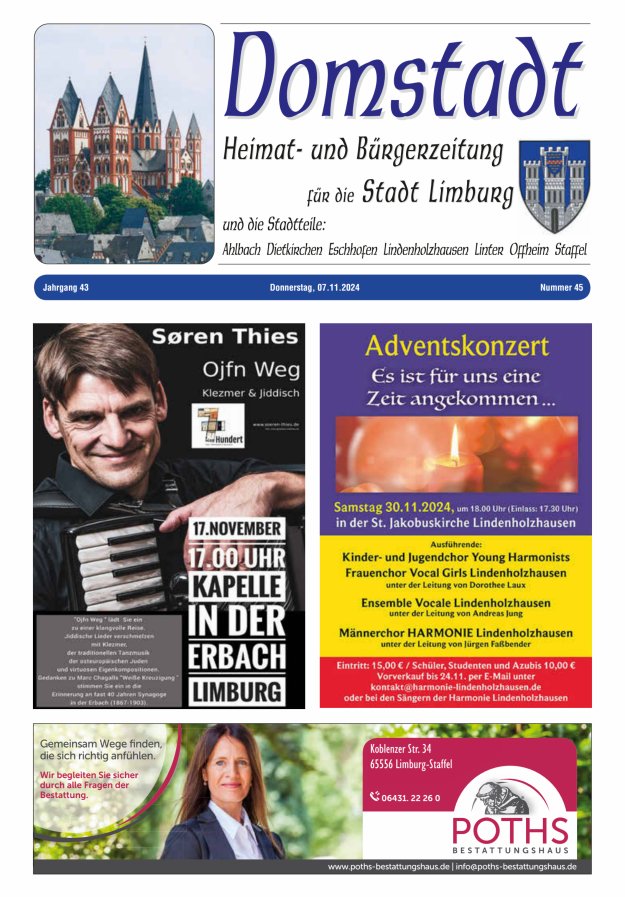 Domstadt - Heimat- und Bürgerzeitung für die Stadt Limburg Titelblatt 45/2024