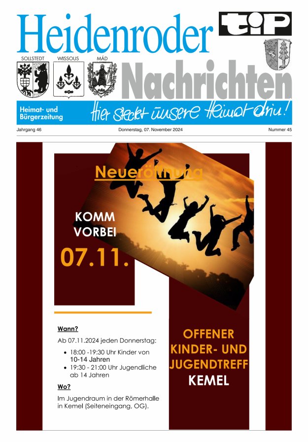 "tip" Heidenroder Nachrichten Titelblatt 45/2024