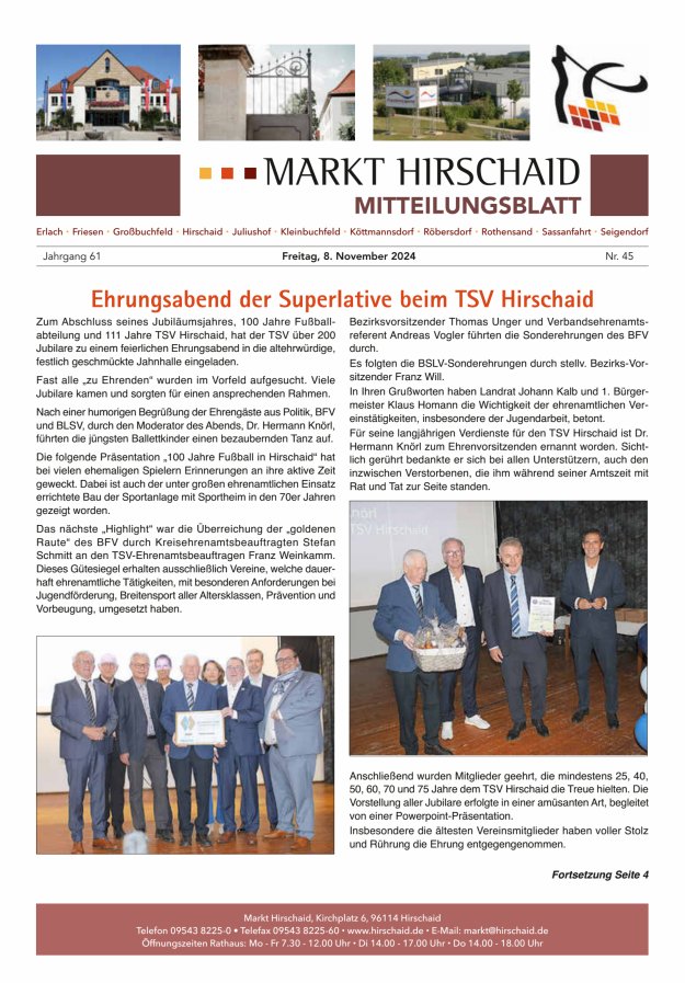 Mitteilungsblatt Markt Hirschaid Titelblatt 45/2024