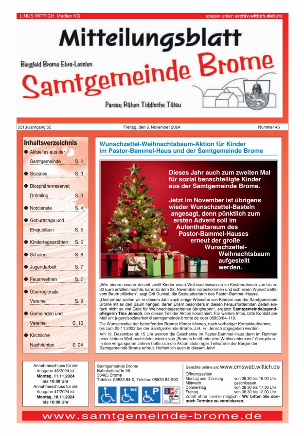 Mitteilungsblatt der Samtgemeinde Brome Titelblatt 45/2024