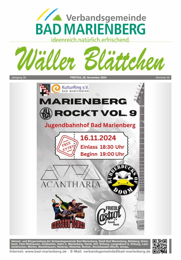 Wäller Blättchen - Verbandsgemeinde Bad Marienberg Titelblatt 45/2024