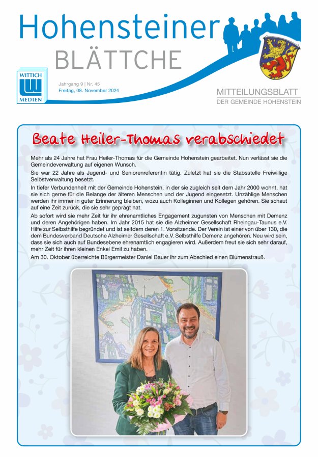 Hohensteiner Blättche Titelblatt 45/2024