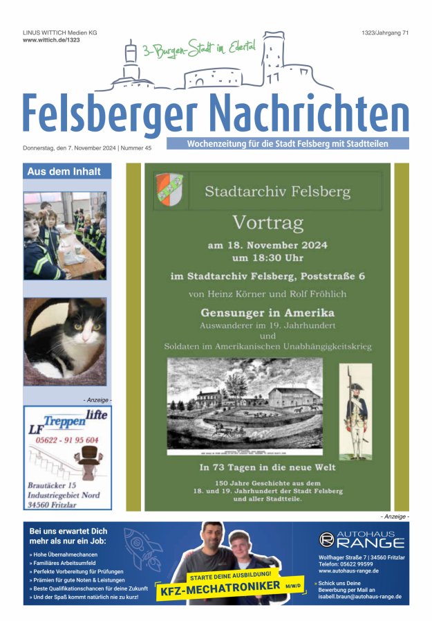Felsberger Nachrichten Titelblatt 45/2024