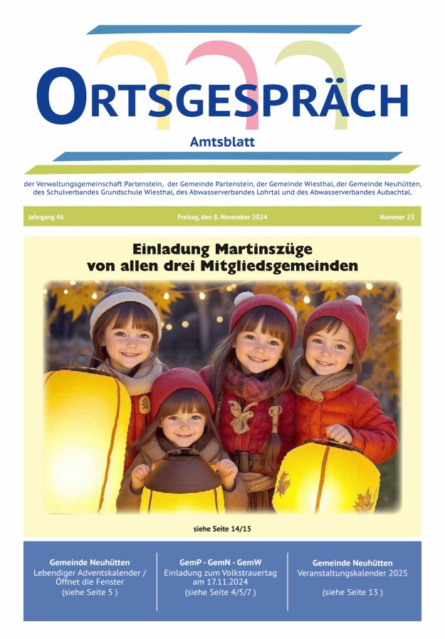 Ortsgespräch - Amtsblatt der VG Partenstein und ihrer Körperschaften Titelblatt 23/2024