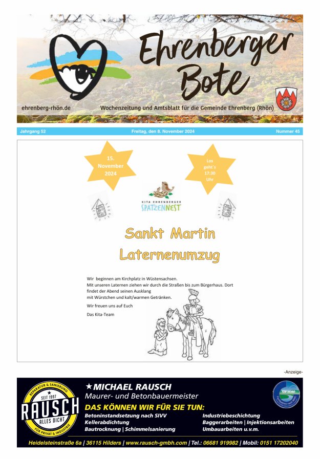Ehrenberger Bote Titelblatt 45/2024