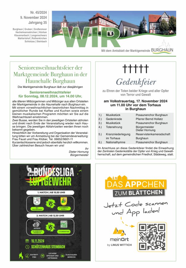 WIR - mit Amtsblatt der Marktgemeinde Burghaun Titelblatt 45/2024