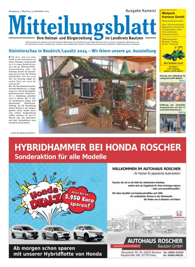 Mitteilungsblatt LK Bautzen Ausgabe Kamenz Titelblatt 44/2024