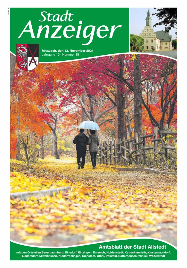 Stadtanzeiger Amtsblatt der Stadt Allstedt mit den Ortsteilen Titelblatt 15/2024