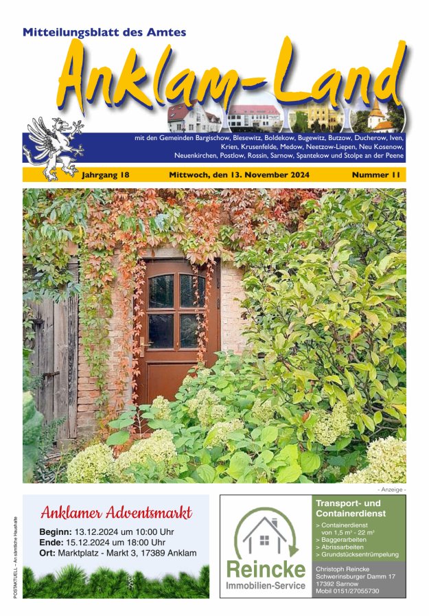 Mitteilungsblatt des Amtes Anklam-Land Titelblatt 11/2024