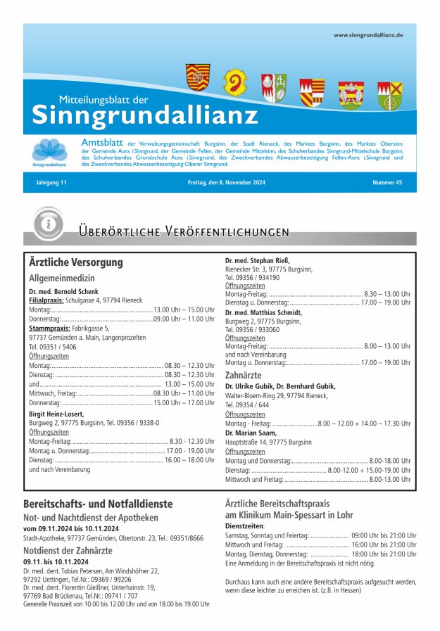 Mitteilungsblatt der Sinngrundallianz Titelblatt 45/2024