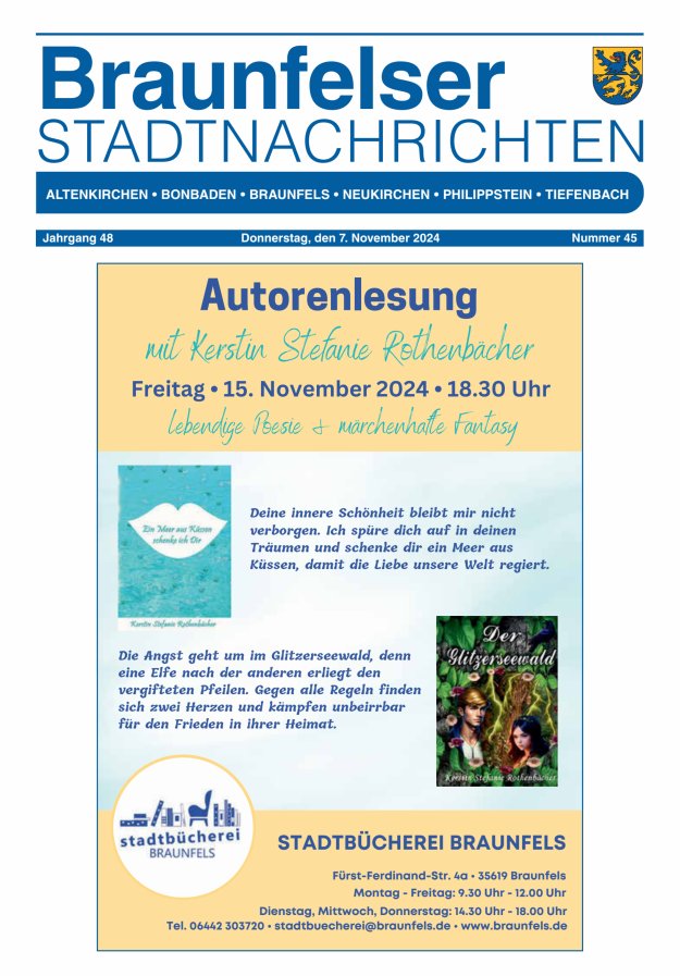 Braunfelser Stadtnachrichten Titelblatt 45/2024