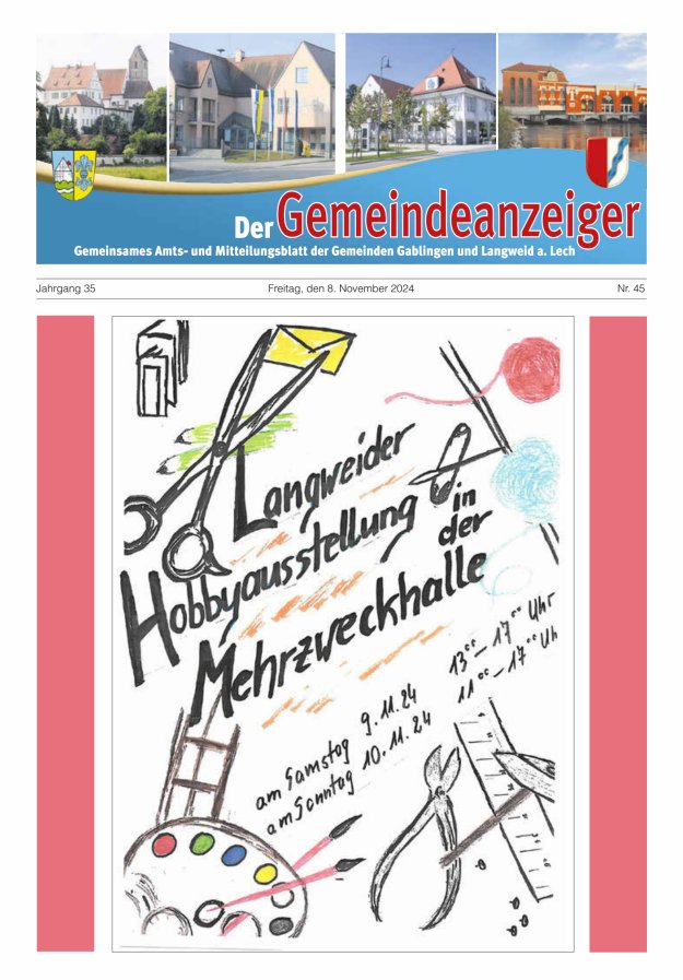 Der Gemeindeanzeiger - Gablingen Langweid Titelblatt 45/2024