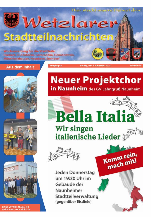 Wetzlarer Stadtteilnachrichten Titelblatt 45/2024
