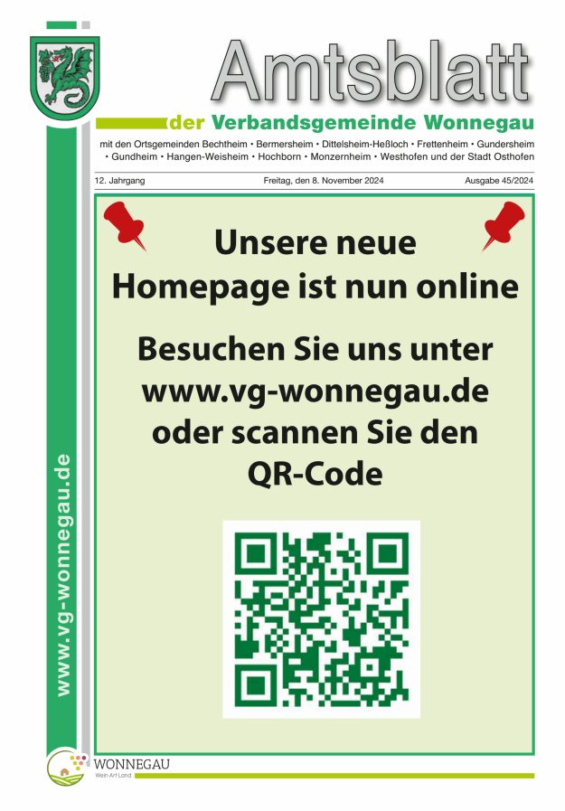 Amtsblatt VG Wonnegau Titelblatt 45/2024