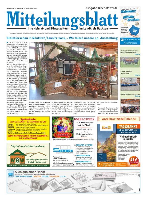 Mitteilungsblatt LK Bautzen Ausgabe Bischofswerda Titelblatt 44/2024