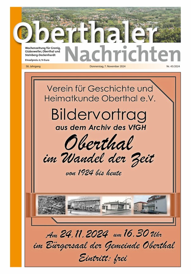 Oberthaler Nachrichten Titelblatt 45/2024
