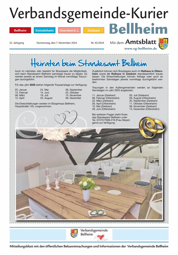 Verbandsgemeinde-Kurier Bellheim Titelblatt 45/2024