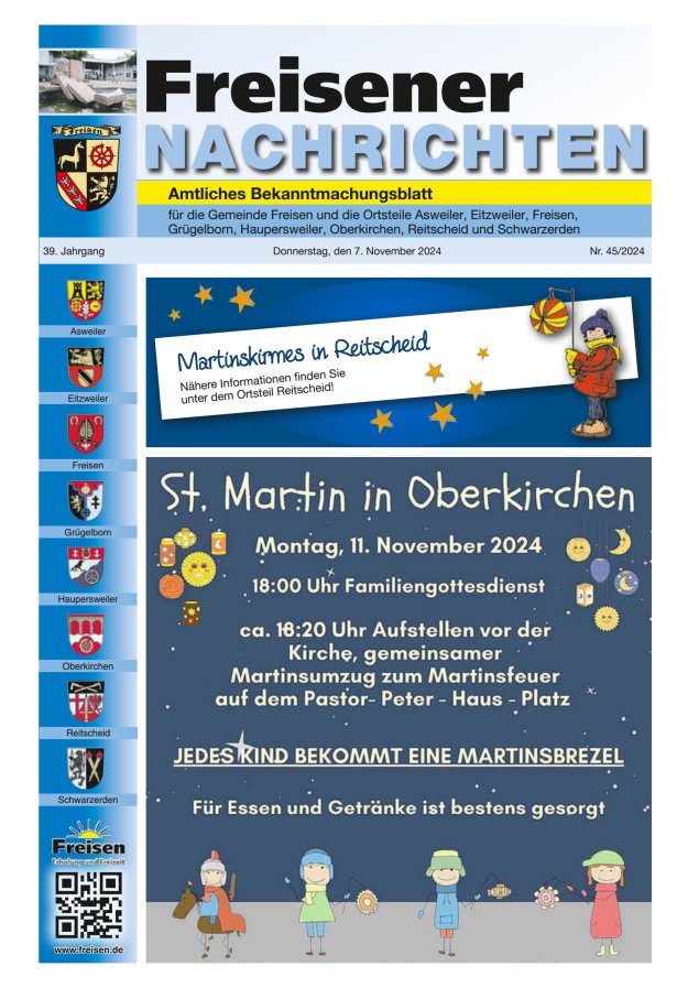 Freisener Nachrichten Titelblatt 45/2024