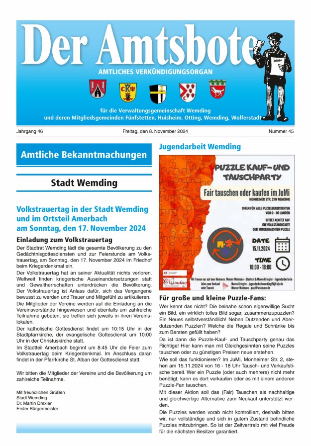 Der Amtsbote - Wemding Verwaltungsgemeinschaft Titelblatt 45/2024