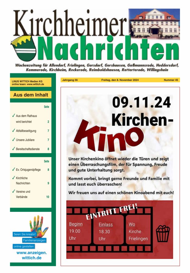 Kirchheimer Nachrichten Titelblatt 45/2024