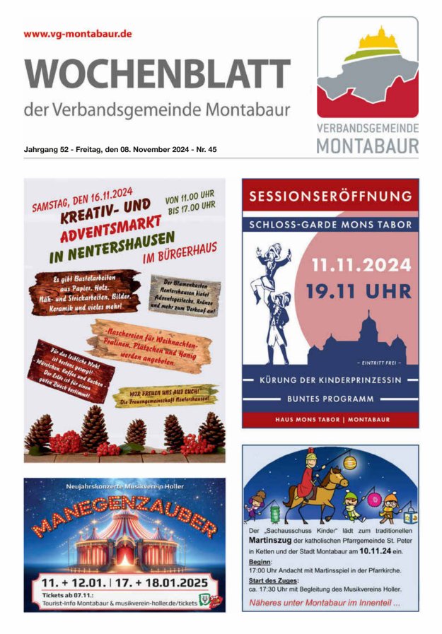 Wochenblatt der Verbandsgemeinde Montabaur Titelblatt 45/2024