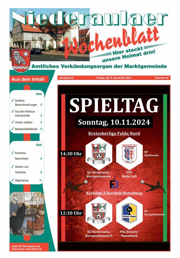 Niederaulaer Wochenblatt Titelblatt 45/2024