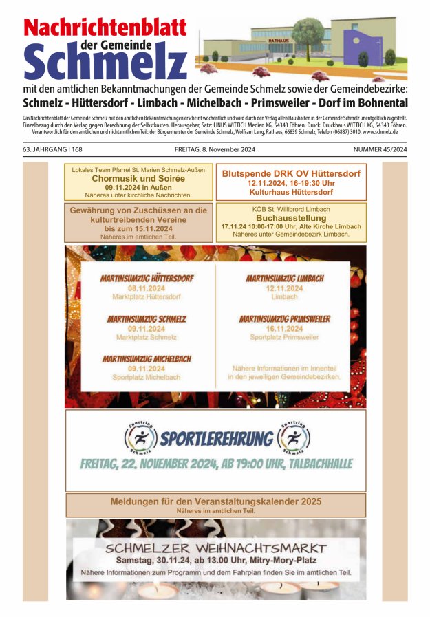 Nachrichtenblatt Schmelz Titelblatt 45/2024