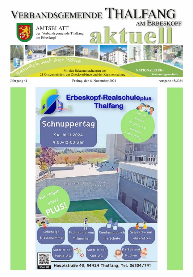 Thalfang aktuell - Amtsblatt VG Thalfang Titelblatt 45/2024