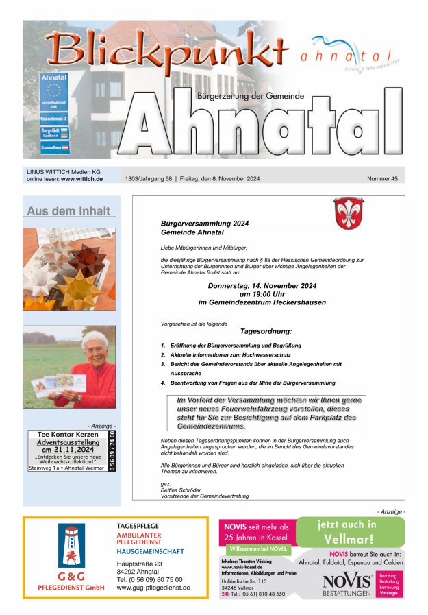 Blickpunkt Ahnatal Titelblatt 45/2024