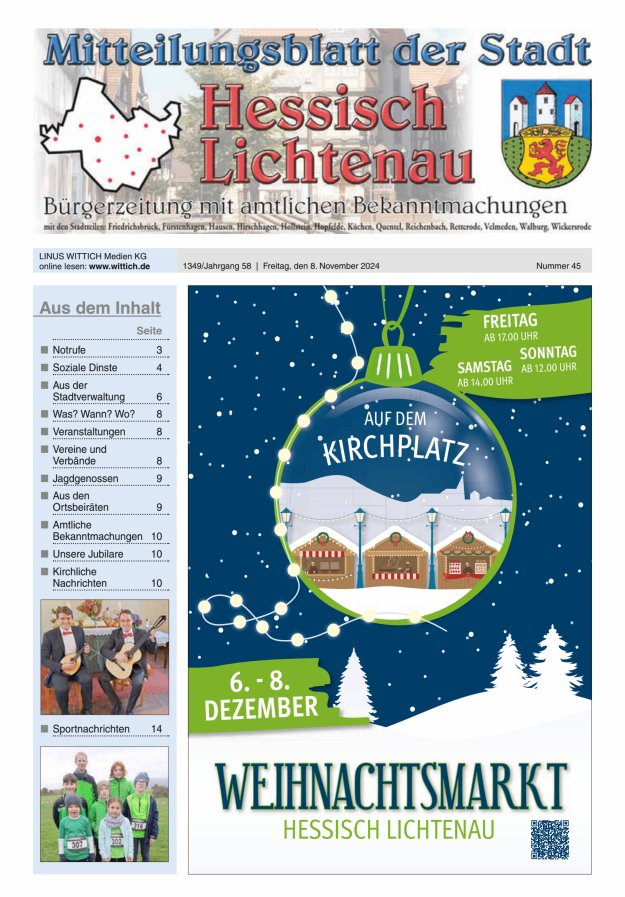 Mitteilungsblatt der Stadt Hess Lichtenau Titelblatt 45/2024