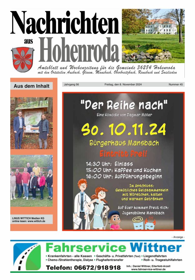 Nachrichten aus Hohenroda Titelblatt 45/2024
