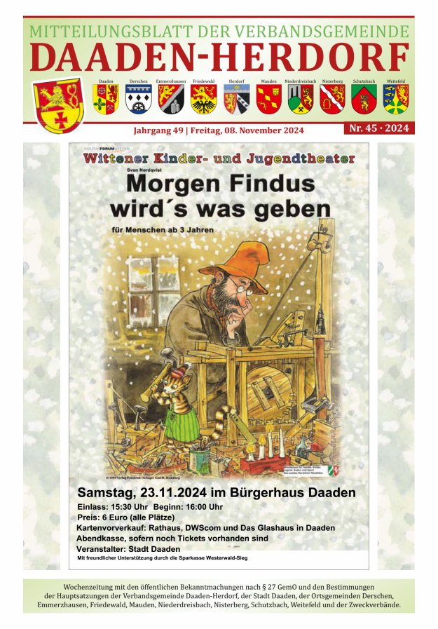 Mitteilungsblatt der Verbandsgemeinde Daaden-Herdorf Titelblatt 45/2024