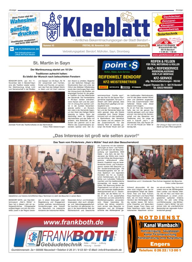 Kleeblatt - Amtliches Bekanntmachungsorgan der Stadt Bendorf Titelblatt 45/2024