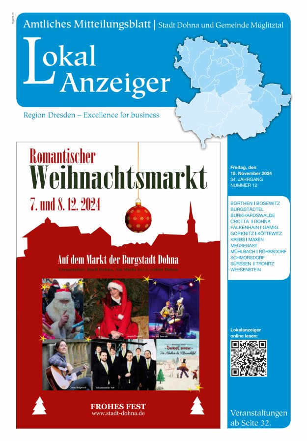 Lokal-Anzeiger – Amtliches Mitteilungsblatt Stadt Dohna und Gemeinde Müglitztal Titelblatt 12/2024